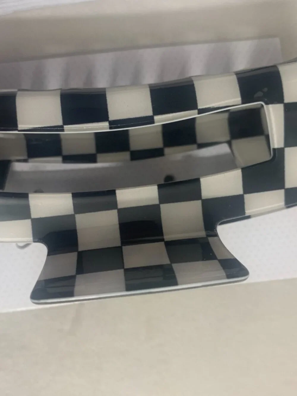 White Striped Socks and Checkered Hair Claw Clip